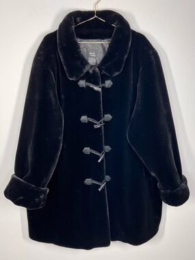 Dennis Basso Black Faux Fur Coat Toggle Closures Plus Size 3X